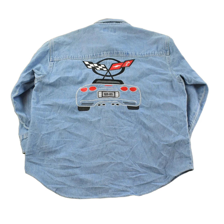 Vintage 1990s Corvette Embroidered Button Up Shirt Men's M from propervintagecanada