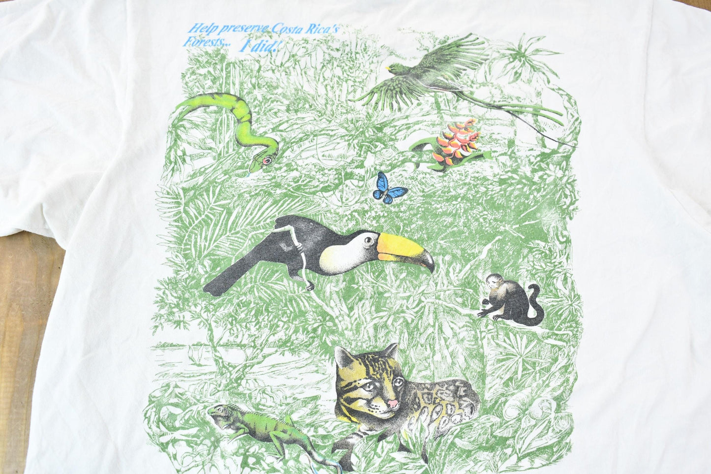 Vintage 1990s Costa Rican Rain Forest Preservation Single-Stitch Souvenir Travel T-Shirt Men's Small from propervintagecanada