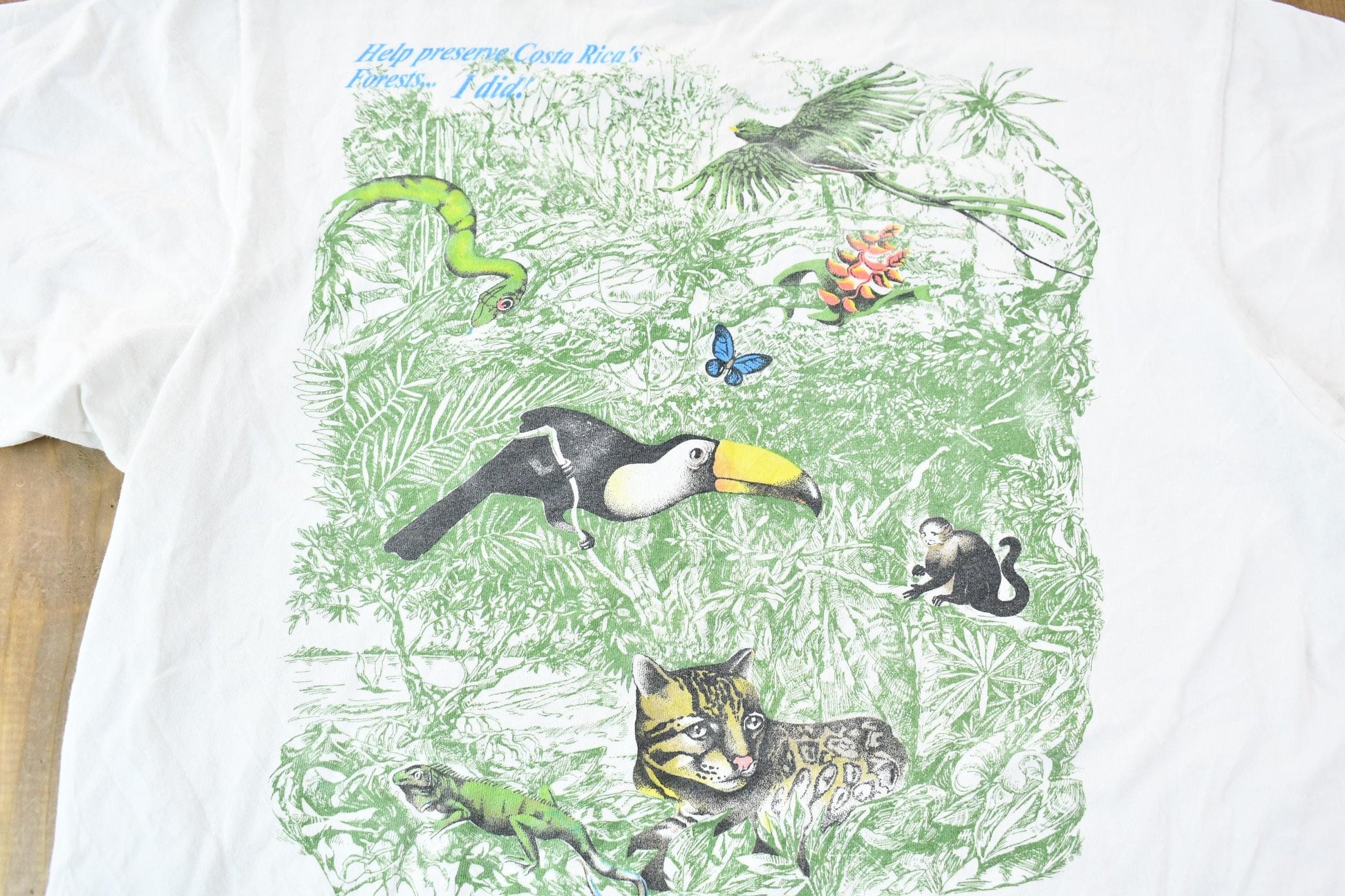 Vintage 1990s Costa Rican Rain Forest Preservation Single-Stitch Souvenir Travel T-Shirt Men's Small from propervintagecanada