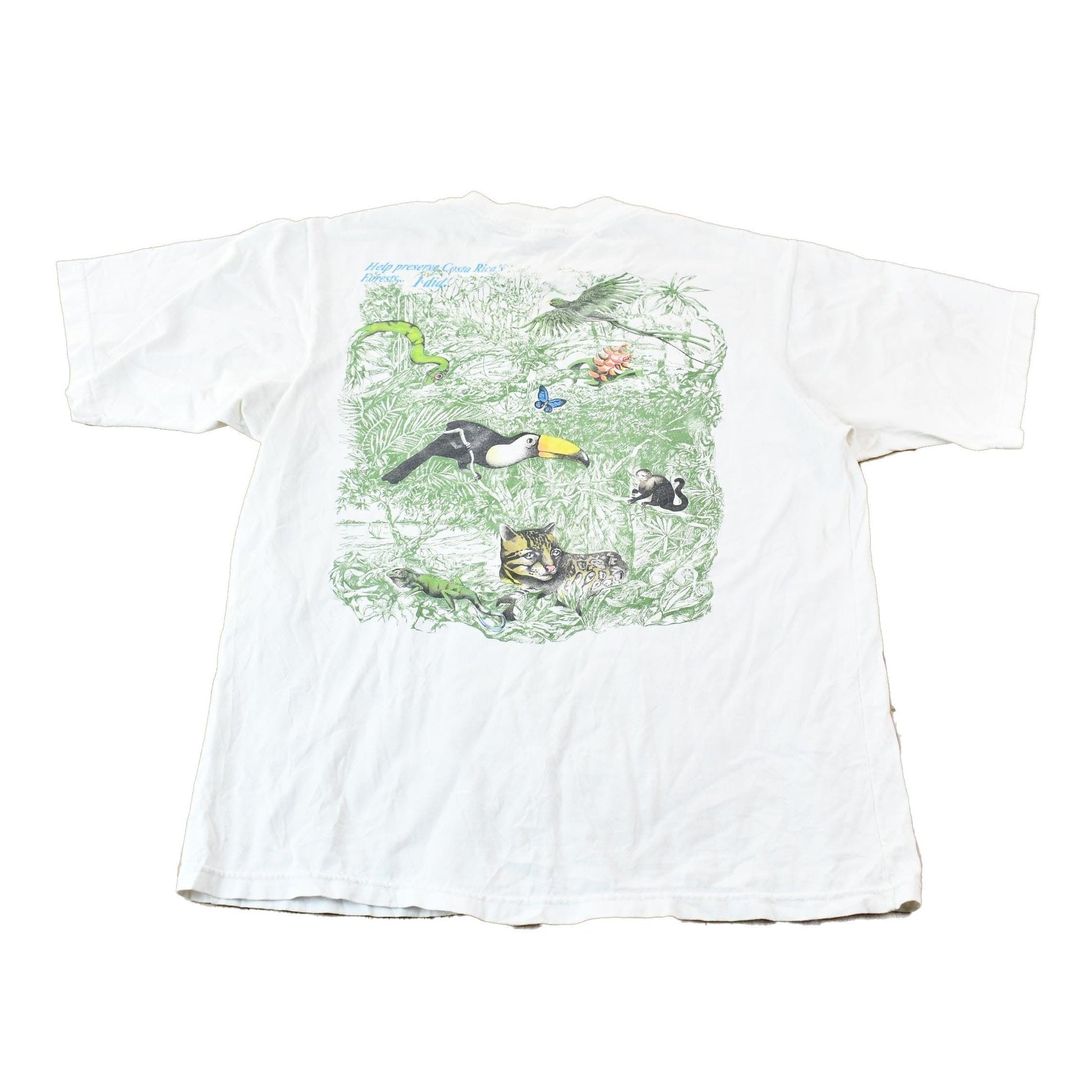 Vintage 1990s Costa Rican Rain Forest Preservation Single-Stitch Souvenir Travel T-Shirt Men's Small from propervintagecanada
