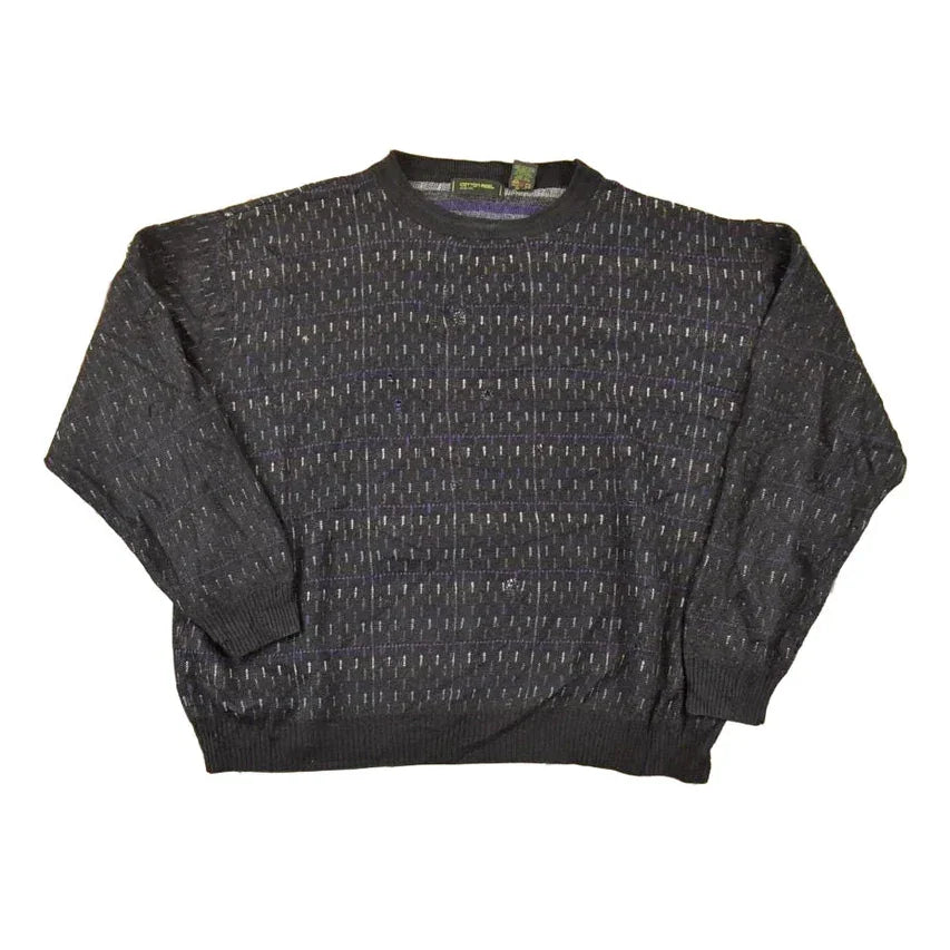 Vintage 1990s Cotton Reel Abstract Knit Crewneck Sweater Mens L from propervintagecanada