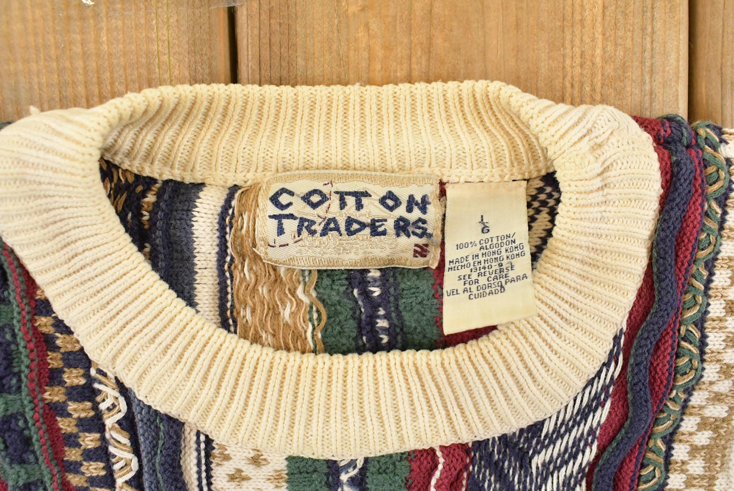 Vintage 1990s Cotton Traders 3D Cable Knit Crewneck Sweater Men's Medium from propervintagecanada