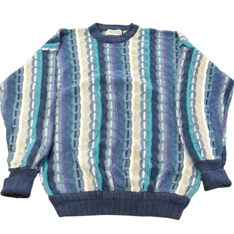 Vintage 1990s Cotton Traders 3D Cable Knit Crewneck Sweater Men's XL from propervintagecanada