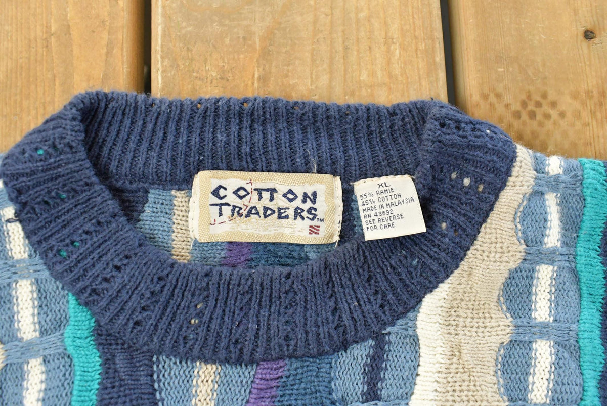 Vintage 1990s Cotton Traders 3D Cable Knit Crewneck Sweater Men's XL from propervintagecanada