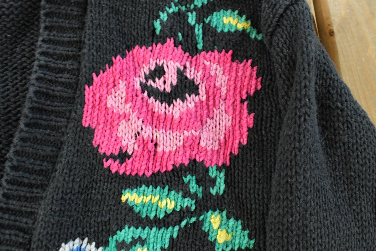 Vintage 1990s Counterparts Floral Design Knit Cardigan Sweater Women's M from propervintagecanada