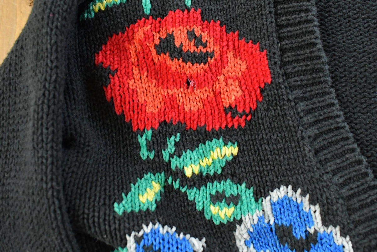 Vintage 1990s Counterparts Floral Design Knit Cardigan Sweater Women's M from propervintagecanada