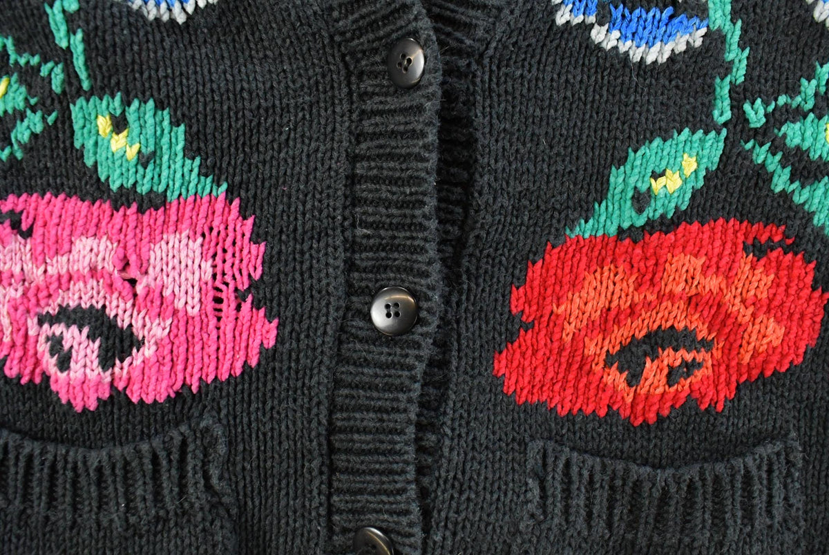 Vintage 1990s Counterparts Floral Design Knit Cardigan Sweater Women's M from propervintagecanada