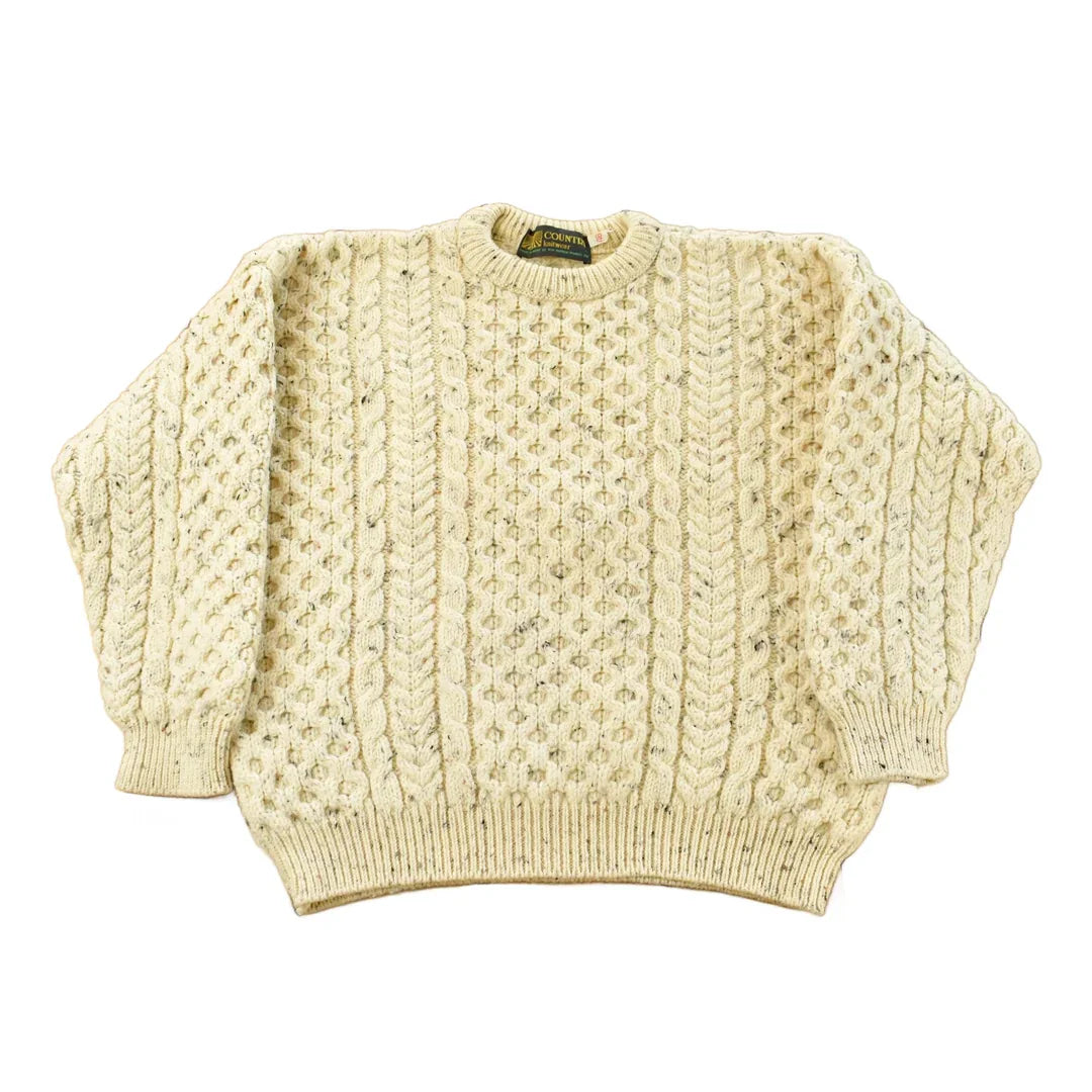 Vintage 1990s Country Knitwear Wool 3D Cable Knit Sweater Men's Large / Chunky Knit / Vintage Turtleneck / Heavy Weight from propervintagecanada