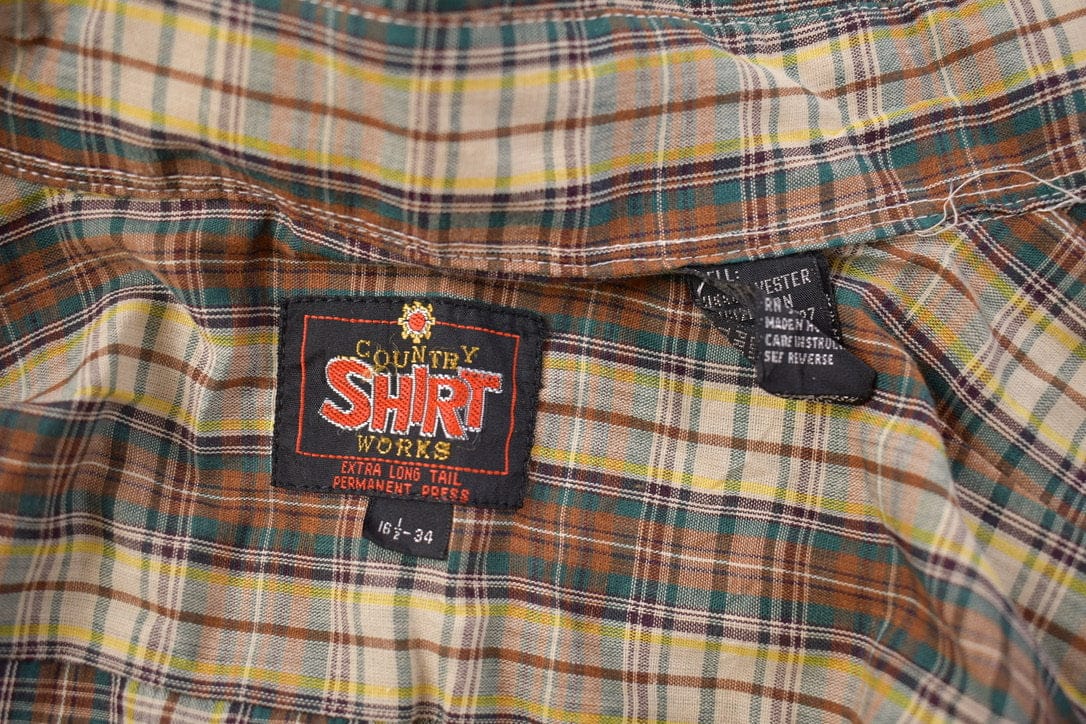Vintage 1990s Country Shirt Works Plaid Button Up Western Shirt Men's Large from propervintagecanada