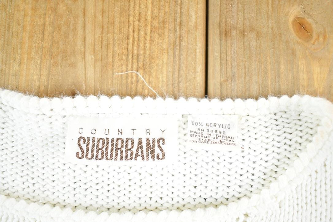 Vintage 1990s Country Suburbans Parrot AOP Knit Abstract Pattern Crewneck Sweater Womens XS from propervintagecanada