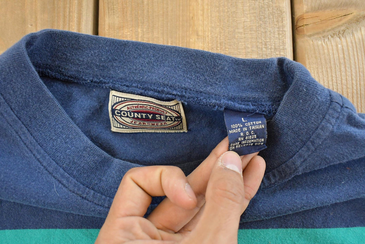 Vintage 1990s County Seat Striped T-Shirt Men's L from propervintagecanada