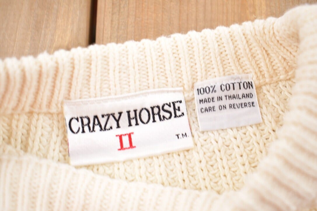 Vintage 1990s Crazy Horse 2 Knitted Crewneck SweaterMen's Medium from propervintagecanada