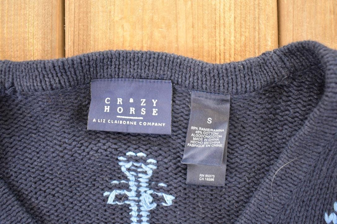 Vintage 1990s Crazy Horse AOP Boating Knit Cardigan Sweater Men's L from propervintagecanada