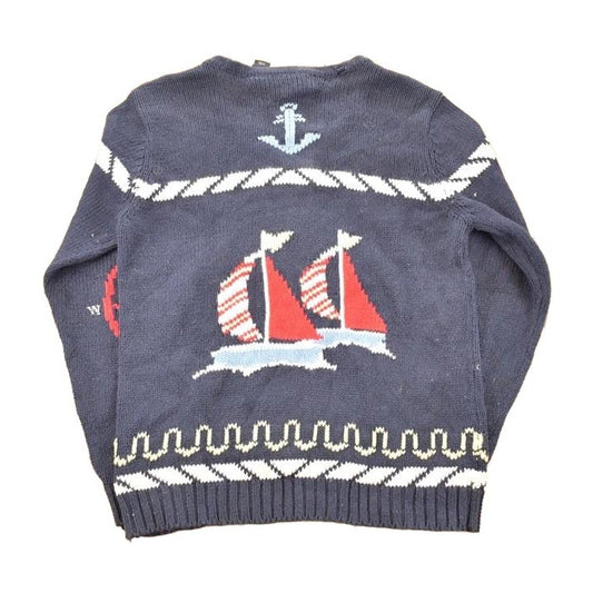 Vintage 1990s Crazy Horse AOP Boating Knit Cardigan Sweater Men's L from propervintagecanada