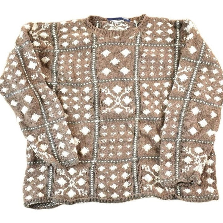 Vintage 1990s Crazy Horse Knit Abstract Pattern Crewneck Sweater Mens L from propervintagecanada