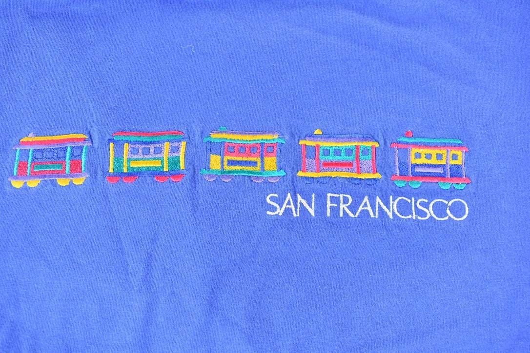 Vintage 1990s Crazy Stitch Hawaii Embroidered Souvenir San Francisco California Trolly Car T-Shirt Men's XL from propervintagecanada