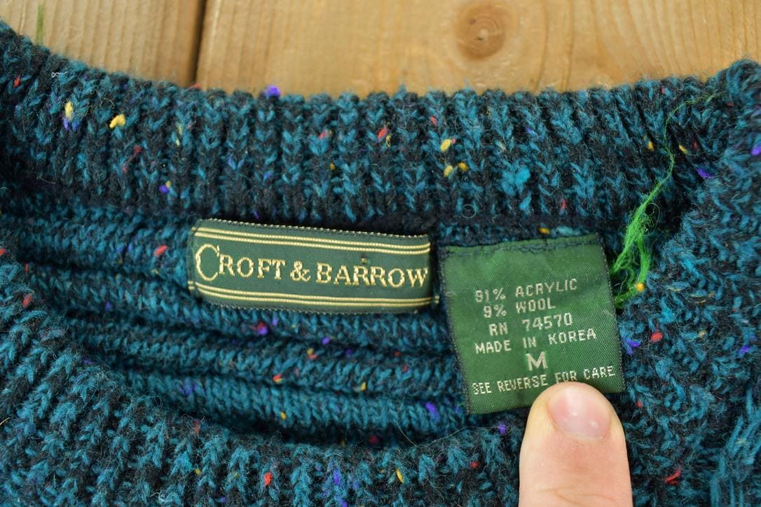 Vintage 1990s Croft And Barrow Wool Knit Abstract Pattern Crewneck Sweater Men's Large from propervintagecanada