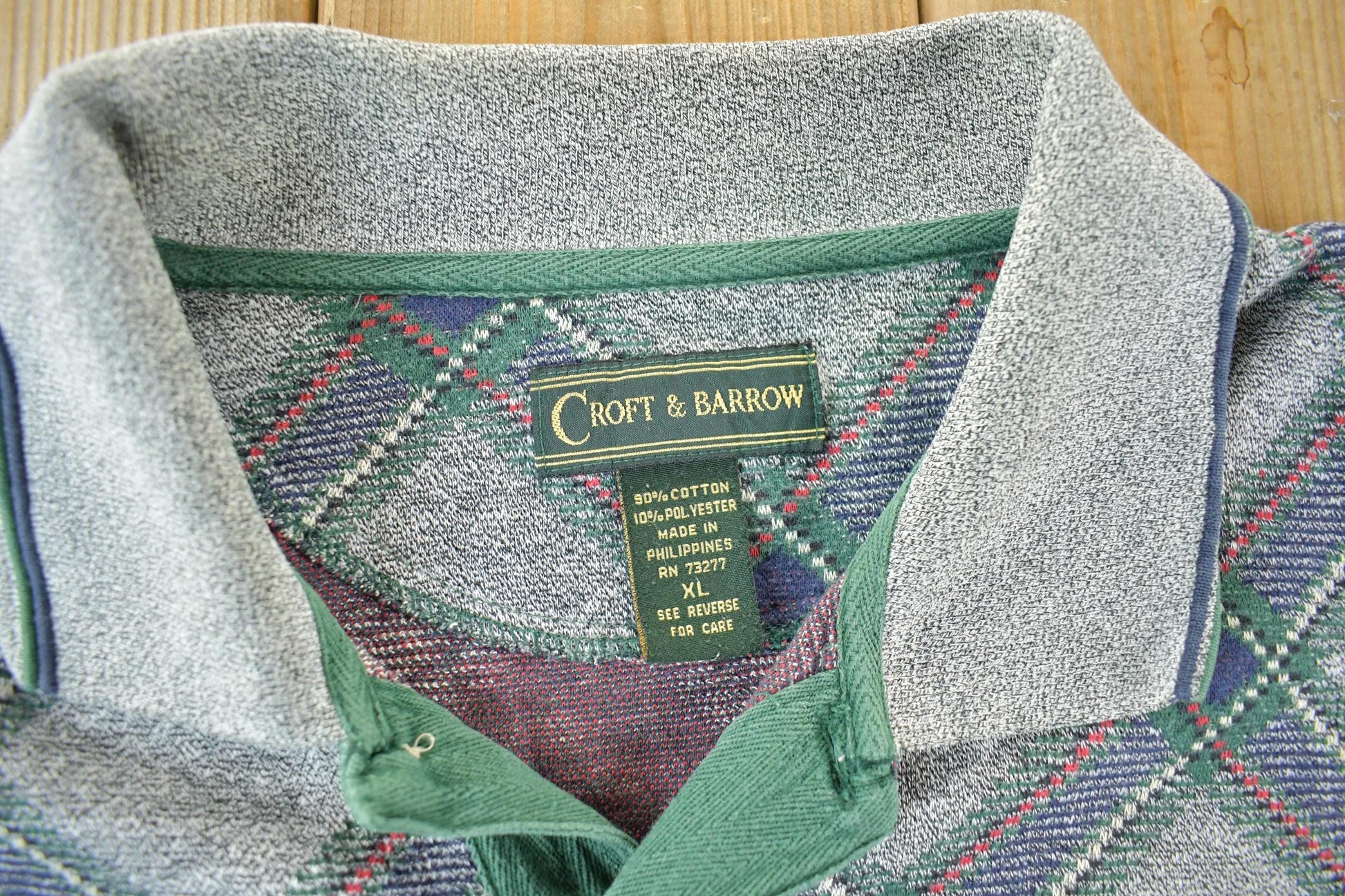 Vintage 1990s Croft & Barrow Argyle Collared Sweater Men's XL from propervintagecanada