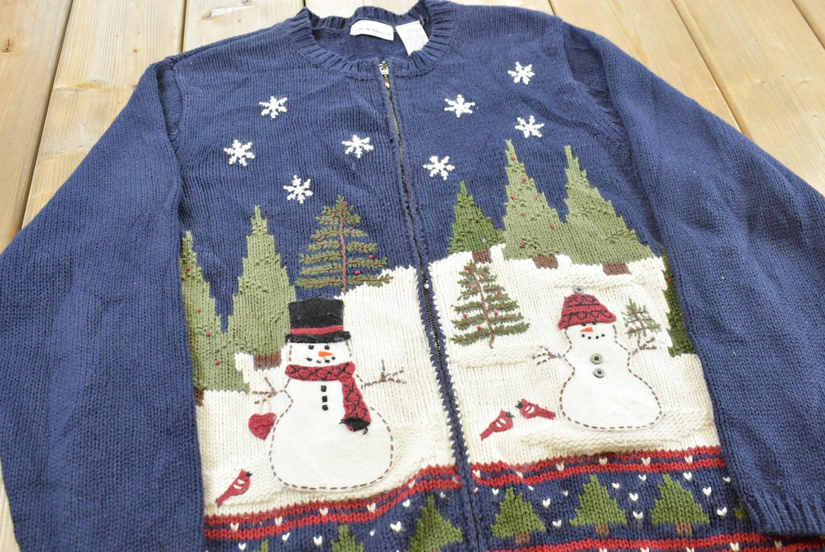 Vintage 1990s Croft & Barrow Christmas Snowman Zip Up Knit Sweatshirt Women's L / 90s Streetwear / Layering Holiday / Cozy from propervintagecanada