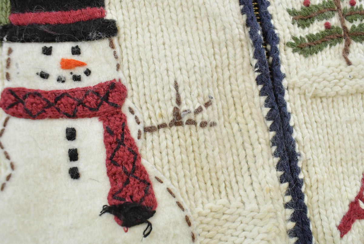 Vintage 1990s Croft & Barrow Christmas Snowman Zip Up Knit Sweatshirt Women's L / 90s Streetwear / Layering Holiday / Cozy from propervintagecanada