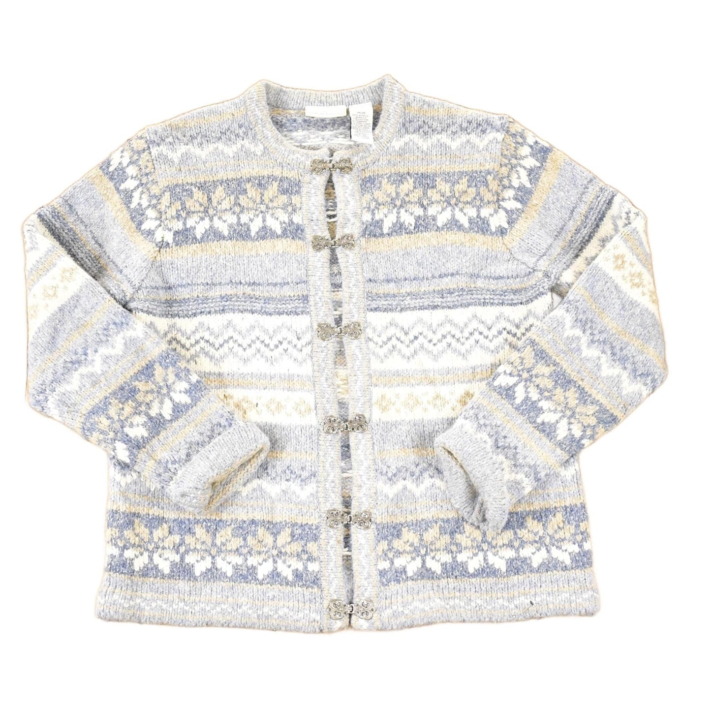 Vintage 1990s Croft & Barrow fair isle metal clasp Knit Cardigan Sweater Women's L from propervintagecanada