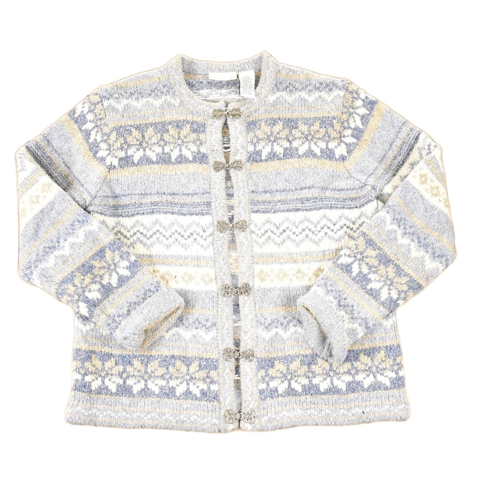 Vintage 1990s Croft & Barrow fair isle metal clasp Knit Cardigan Sweater Women's L from propervintagecanada