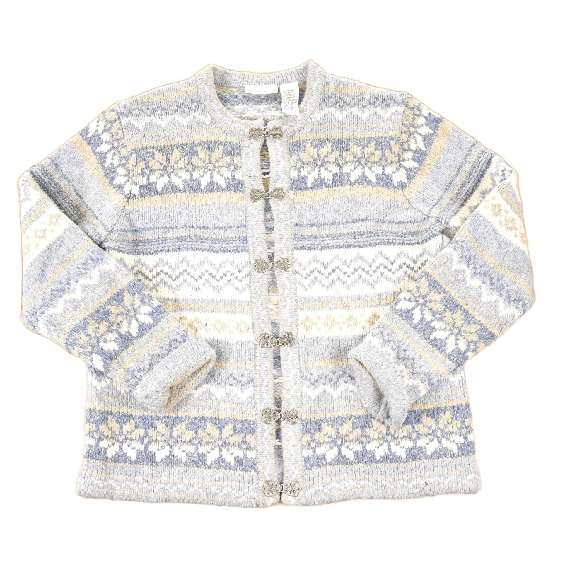 Vintage 1990s Croft & Barrow fair isle metal clasp Knit Cardigan Sweater Women's L from propervintagecanada