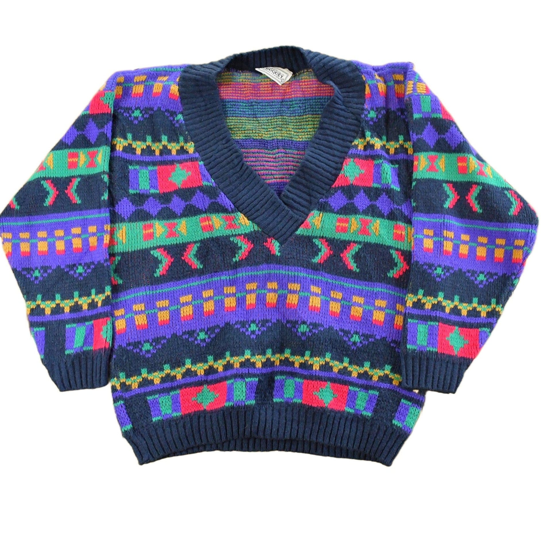 Vintage 1990s Croquet Knit V Neck Sweater Women's Medium from propervintagecanada