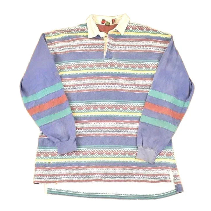 Vintage 1990s Cross Creek Abstract Winter Rugby Button Up Shirt Men's L from propervintagecanada