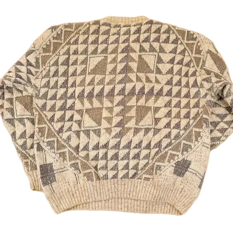Vintage 1990s Crossings Abstract Wool Knit Crewneck Sweater Men's XL from propervintagecanada