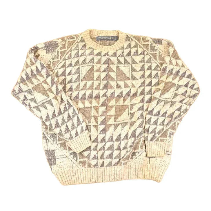 Vintage 1990s Crossings Abstract Wool Knit Crewneck Sweater Men's XL from propervintagecanada