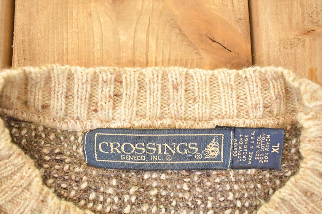 Vintage 1990s Crossings Abstract Wool Knit Crewneck Sweater Men's XL from propervintagecanada