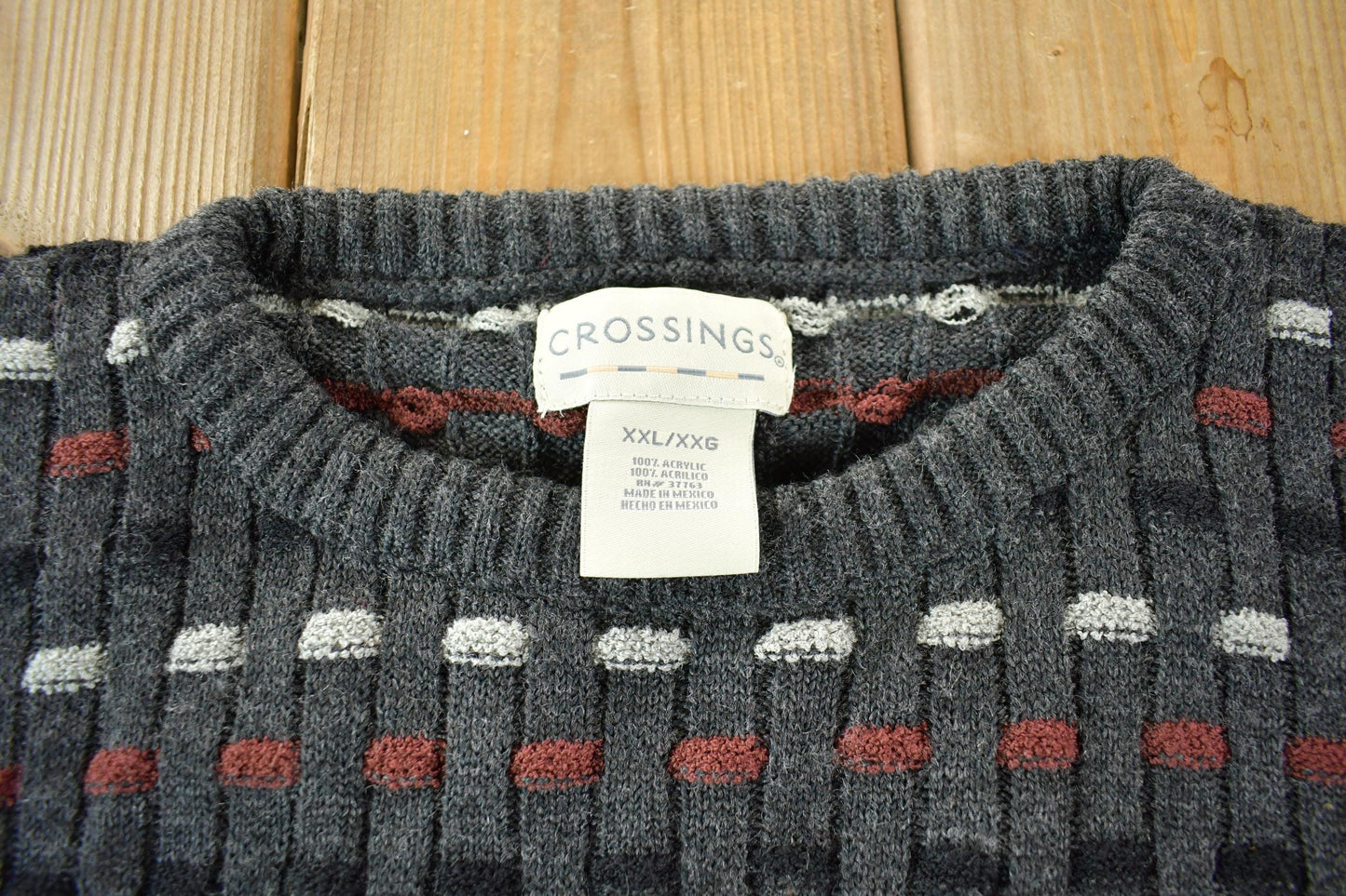 Vintage 1990s Crossings Knit Abstract Pattern Crewneck Sweater from propervintagecanada