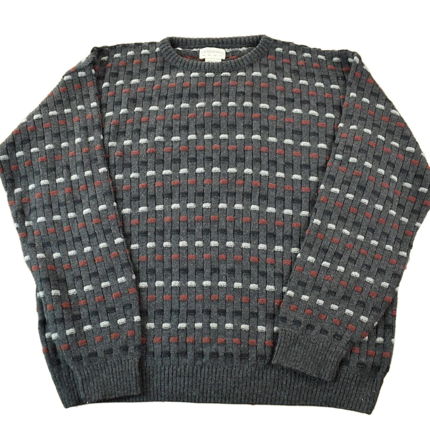 Vintage 1990s Crossings Knit Abstract Pattern Crewneck Sweater from propervintagecanada