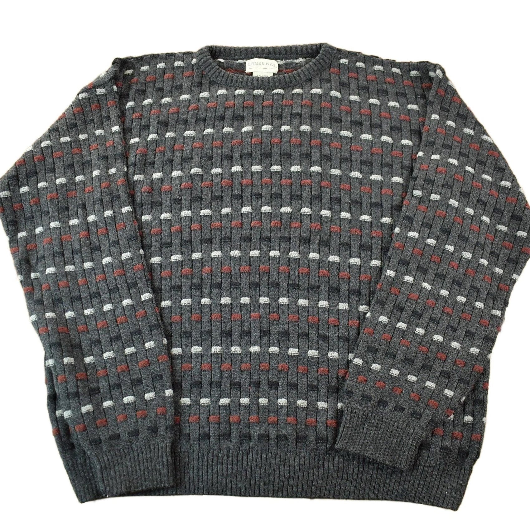 Vintage 1990s Crossings Knit Abstract Pattern Crewneck Sweater from propervintagecanada