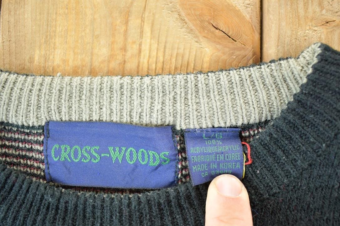 Vintage 1990s Crosswoods Knit Abstract Pattern Crewneck Sweater Mens Large from propervintagecanada