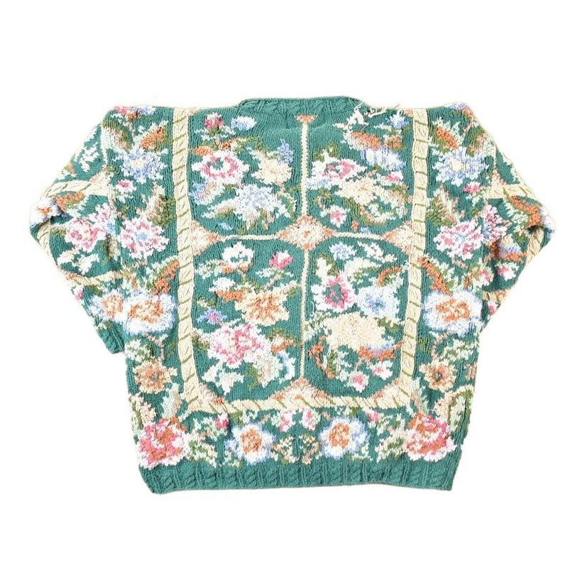 Vintage 1990s Crystal Kobe Chunky Floral All Over Print Knit Abstract Pattern Crewneck Sweater Women's L from propervintagecanada