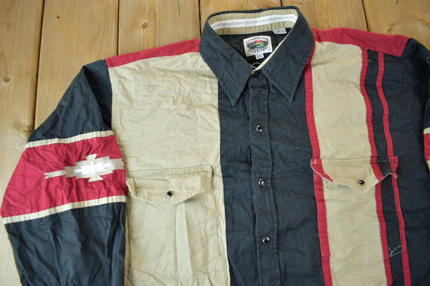 Vintage 1990s Cumberland Outfitters Western Aztec Theme Button Up Shirt Men's Large Tall from propervintagecanada