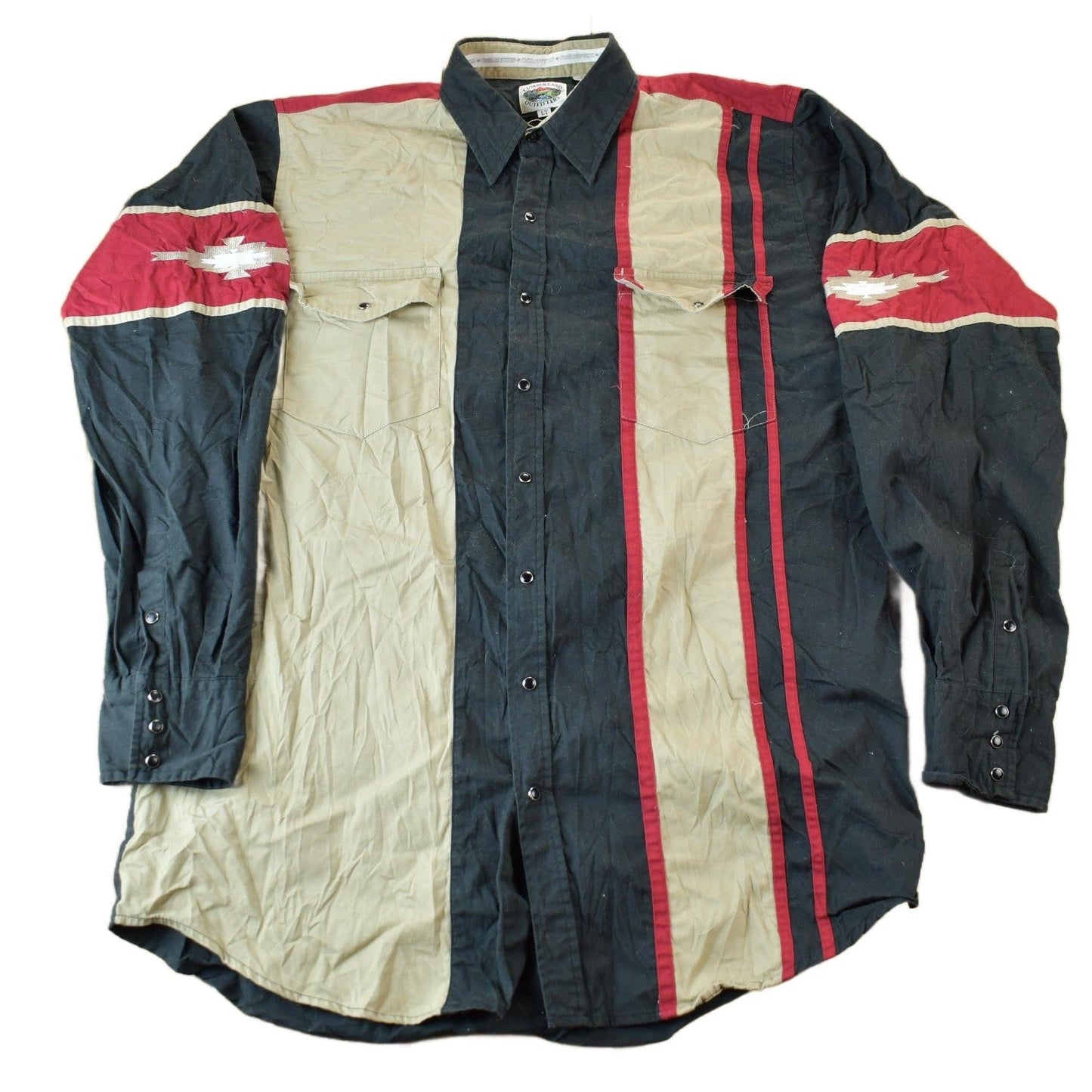 Vintage 1990s Cumberland Outfitters Western Aztec Theme Button Up Shirt Men's Large Tall from propervintagecanada