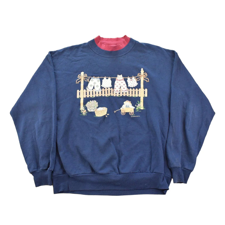 Vintage 1990s Cute Cat Hanging By The Fence Crewneck Sweatshirt Women's L from propervintagecanada