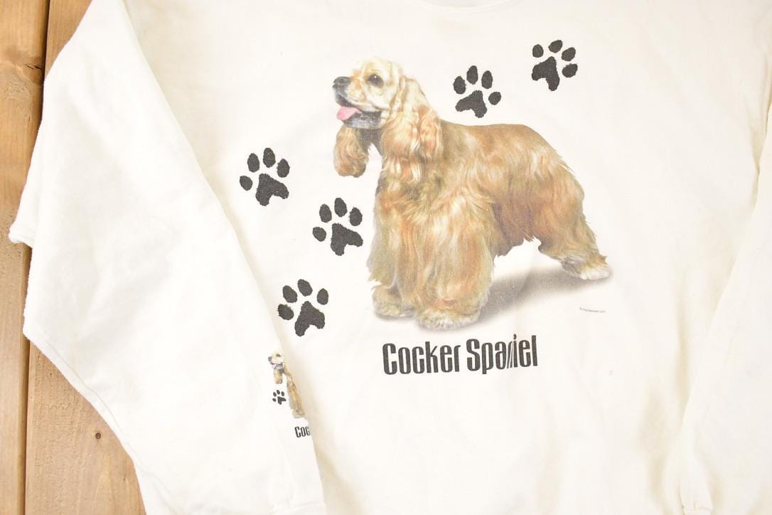 Vintage 1990s Cute Cocker Spaniel Dog Crewneck Sweatshirt Men's L from propervintagecanada