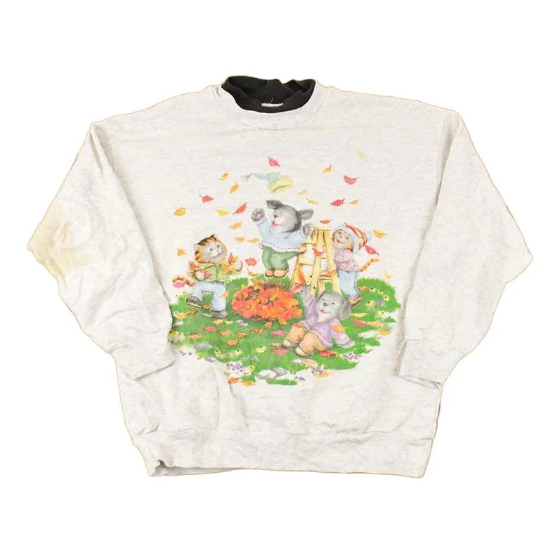 Vintage 1990s Cute Fall Cartoon Puppy Double Collar Graphic Print Crewneck Sweatshirt Womens L from propervintagecanada