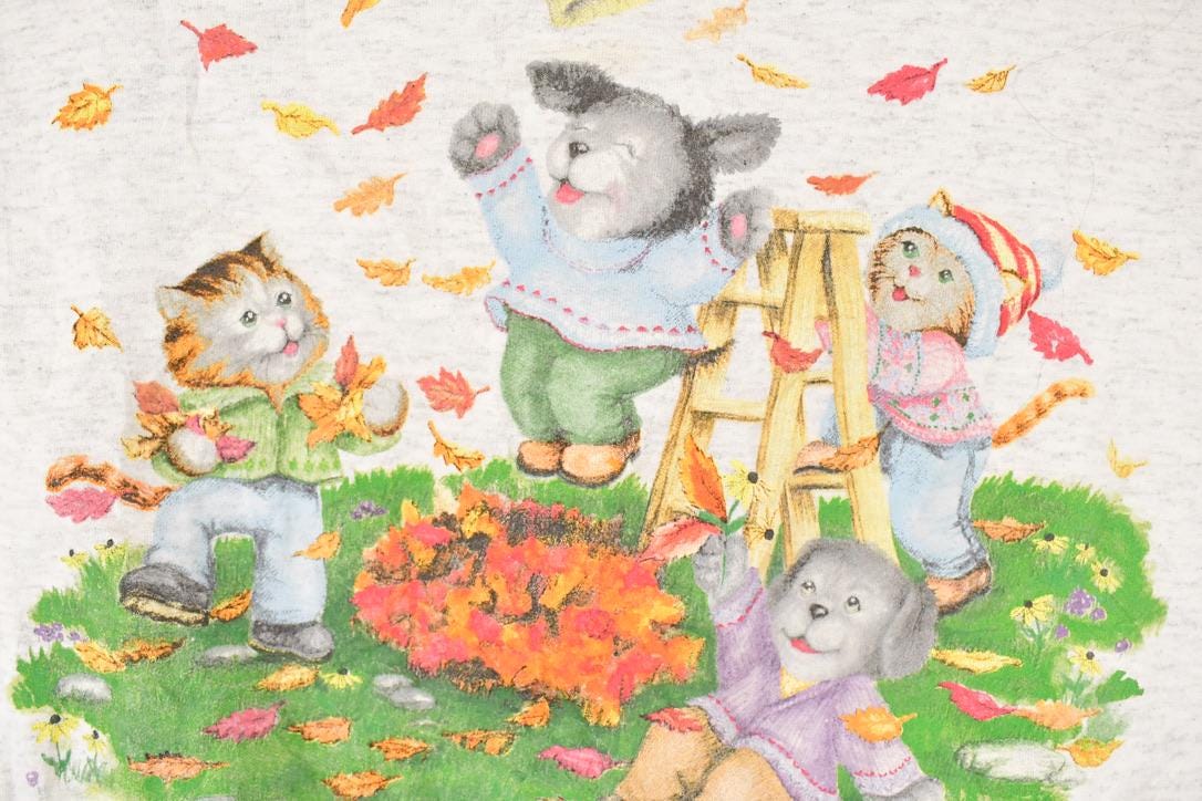 Vintage 1990s Cute Fall Cartoon Puppy Double Collar Graphic Print Crewneck Sweatshirt Womens L from propervintagecanada
