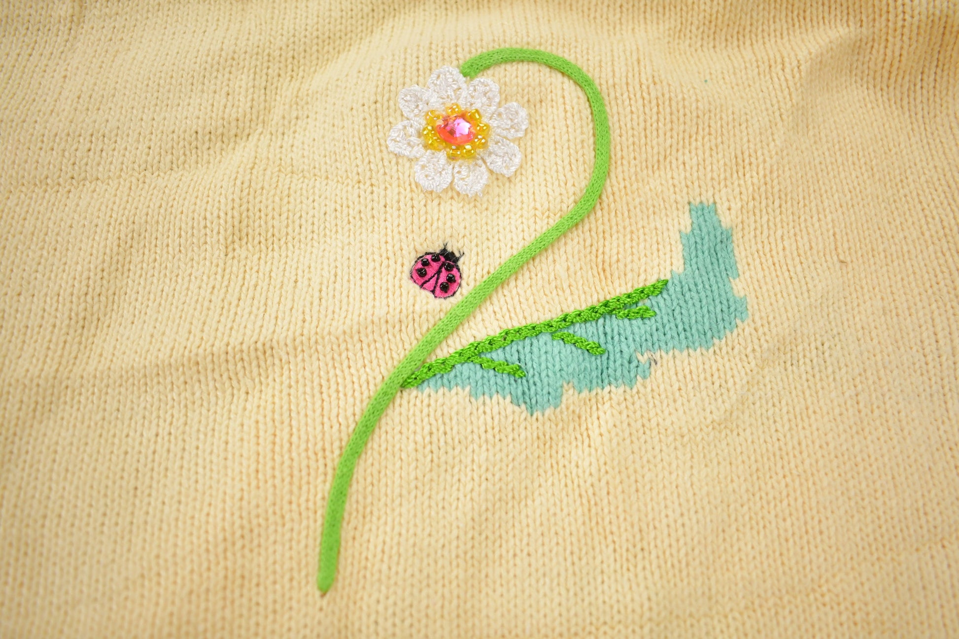 Vintage 1990s Cute Floral Theme Knit Cardigan Women's 2X from propervintagecanada