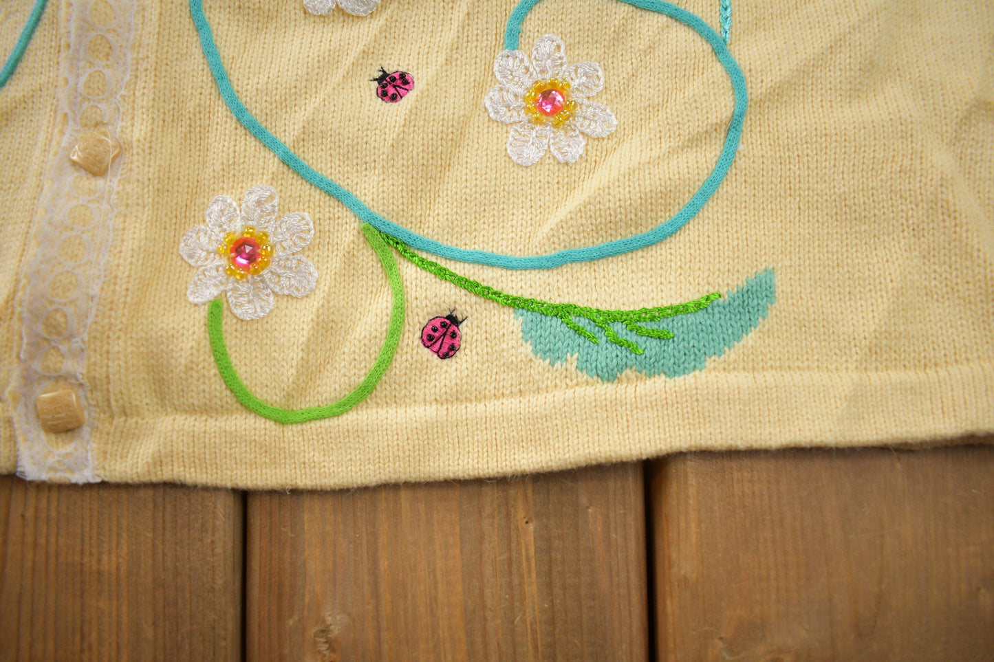 Vintage 1990s Cute Floral Theme Knit Cardigan Women's 2X from propervintagecanada