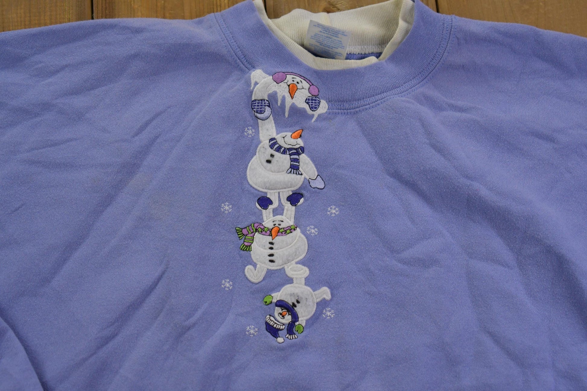 Vintage 1990s Cute Grandma Embroidered Snowman Crewneck Sweater Men's 2XL from propervintagecanada