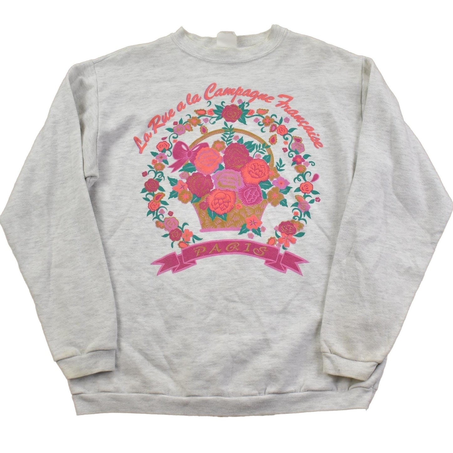 Vintage 1990s Cute Grandma Style Flower Basket Print Crewneck Sweater Men's M from propervintagecanada