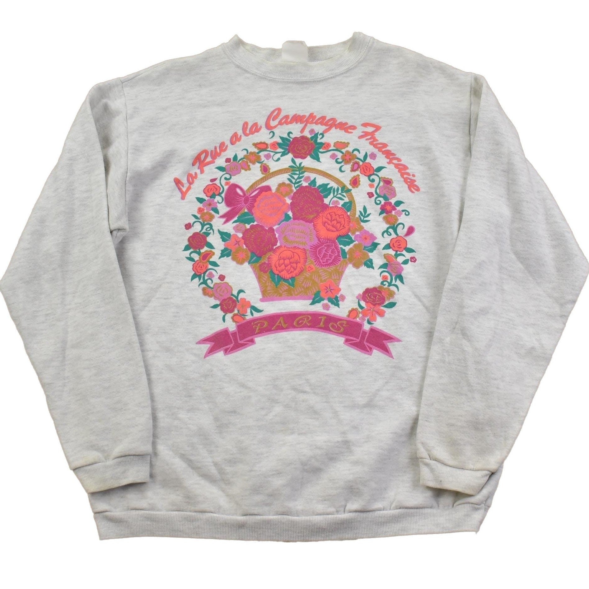 Vintage 1990s Cute Grandma Style Flower Basket Print Crewneck Sweater Men's M from propervintagecanada