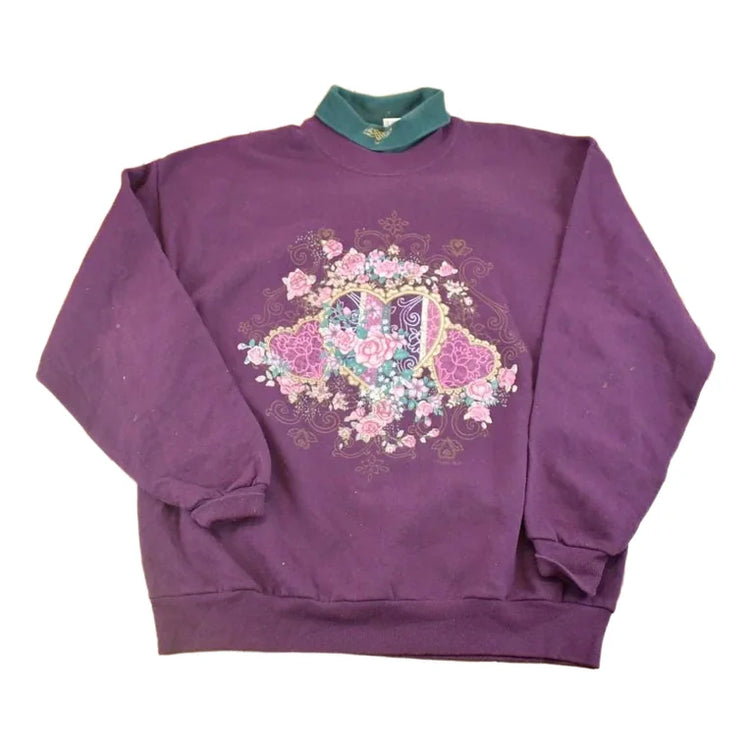 Vintage 1990s Cute Heart Theme Double Collar Souvenir Crewneck Sweatshirt Womens L from propervintagecanada