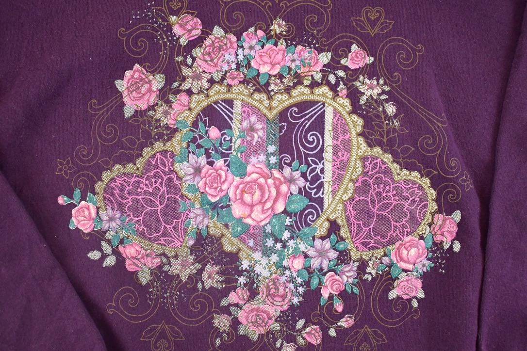 Vintage 1990s Cute Heart Theme Double Collar Souvenir Crewneck Sweatshirt Womens L from propervintagecanada